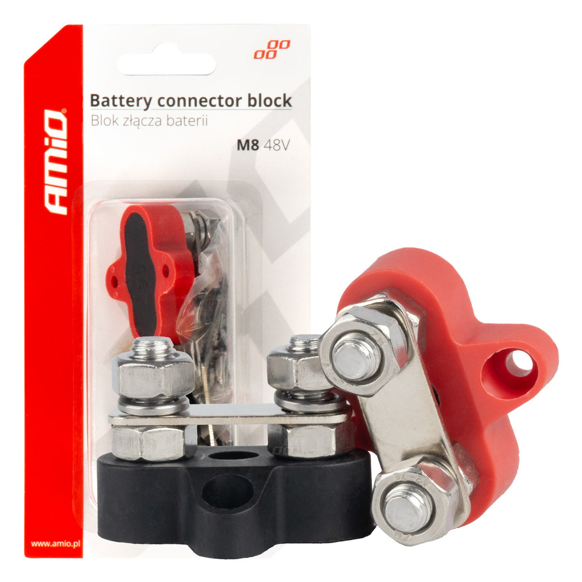 Busbar batterijconnector distributieblok dubbele set max 48V M8 AMiO 03806 - AMiO 03806 - afbeelding 1