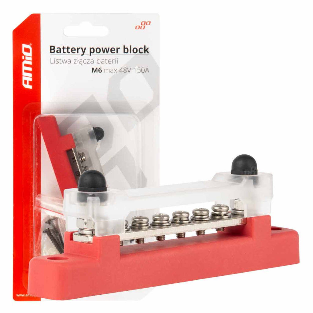 Grondverdeelblok plus rail M6 12V - 48V 150A AMiO 03810 - AMiO 03810 - afbeelding 4
