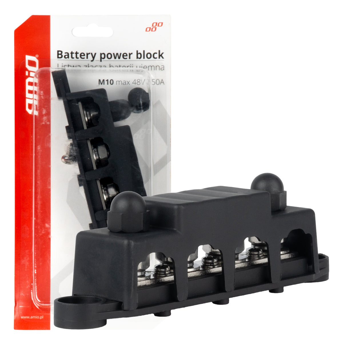 M10 12V - 48V 250A minusa busbar massadistributieblok AMiO 03811 - AMiO 03811 - afbeelding 1