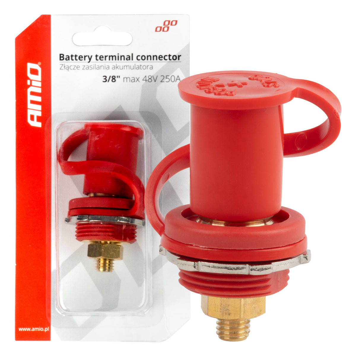 Rode plus batterijconnector met dop 3/8 M10 12V 24V 48V 250A AMiO 03814 - AMiO 03814 - afbeelding 4