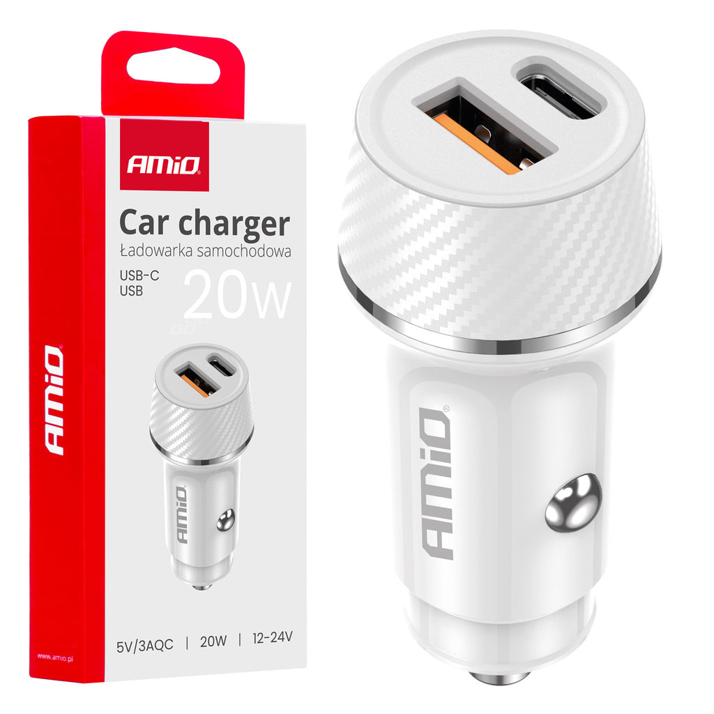 Autolader USB-A + USB-C 20W 12/24V AMiO 03878 - AMiO 03878 - afbeelding 1