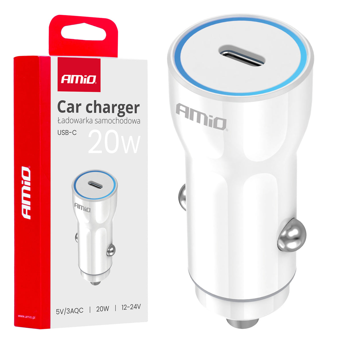 Autolader USB-C 20W 12/24V AMiO 03880 - AMiO 03880 - afbeelding 1