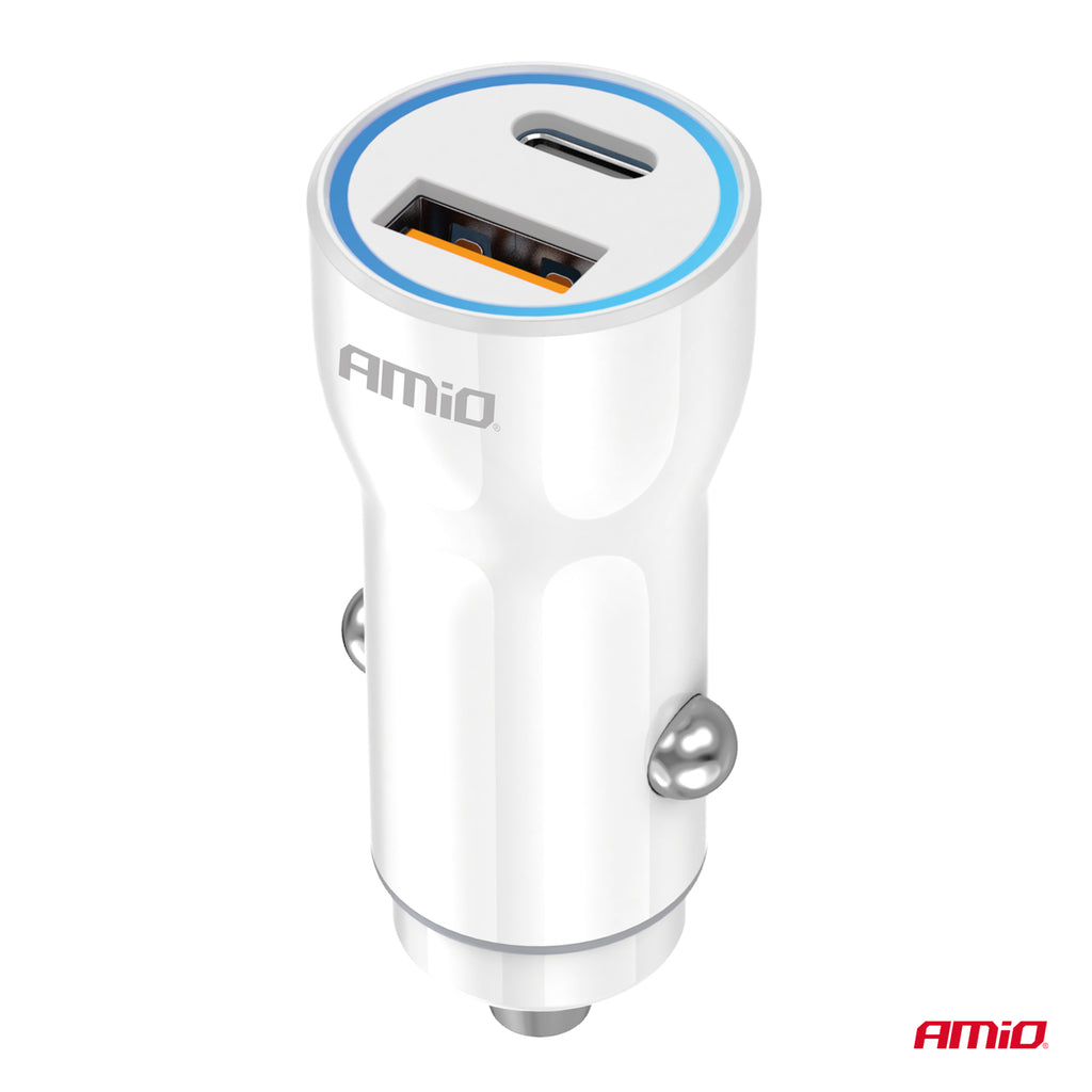 Autolader USB-A + USB-C 20W 12/24V AMiO 03881 - AMiO 03881 - afbeelding 2