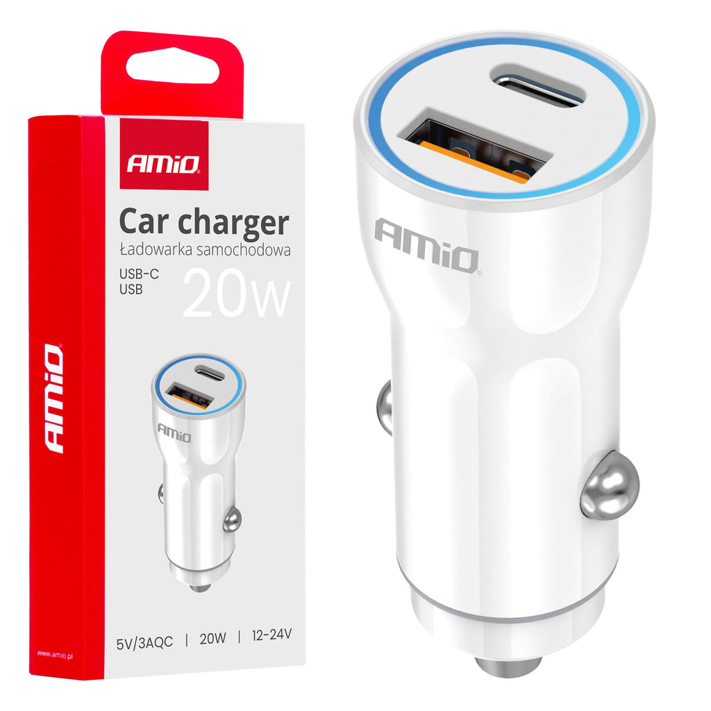 Autolader USB-A + USB-C 20W 12/24V AMiO 03881 - AMiO 03881 - afbeelding 4