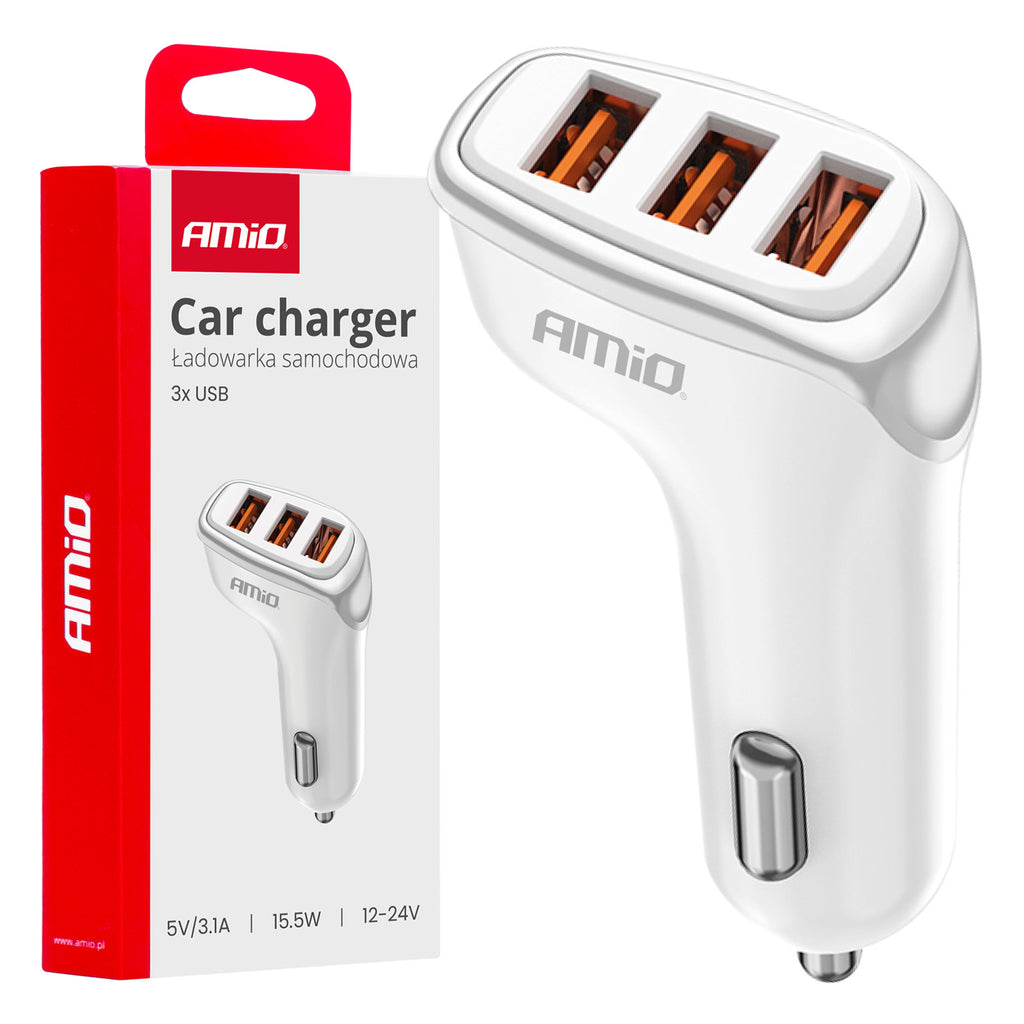 Autolader 3x USB-A 3.1A 12/24V AMiO 03885 - AMiO 03885 - afbeelding 1