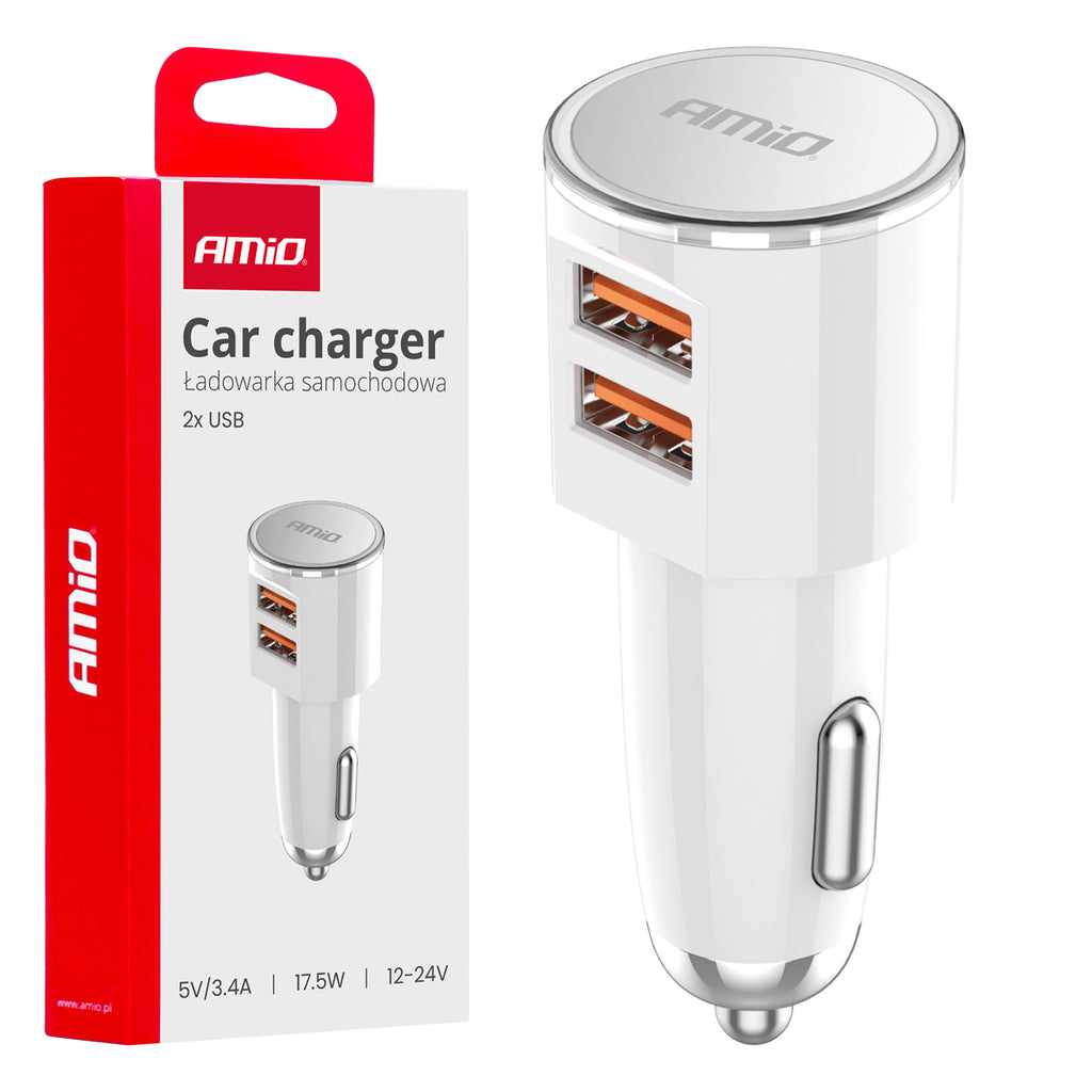 Autolader 2x USB-A 3.4A 12/24V AMiO 03888 - AMiO 03888 - afbeelding 1