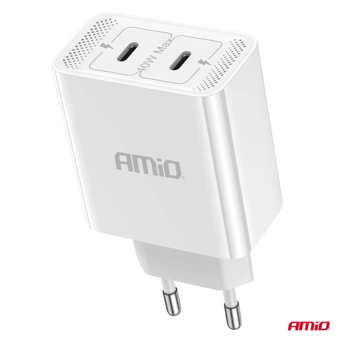 Wandlader 2xUSB-C 40W Quick Charge 230V AMiO 03892 - AMiO 03892 - afbeelding 2