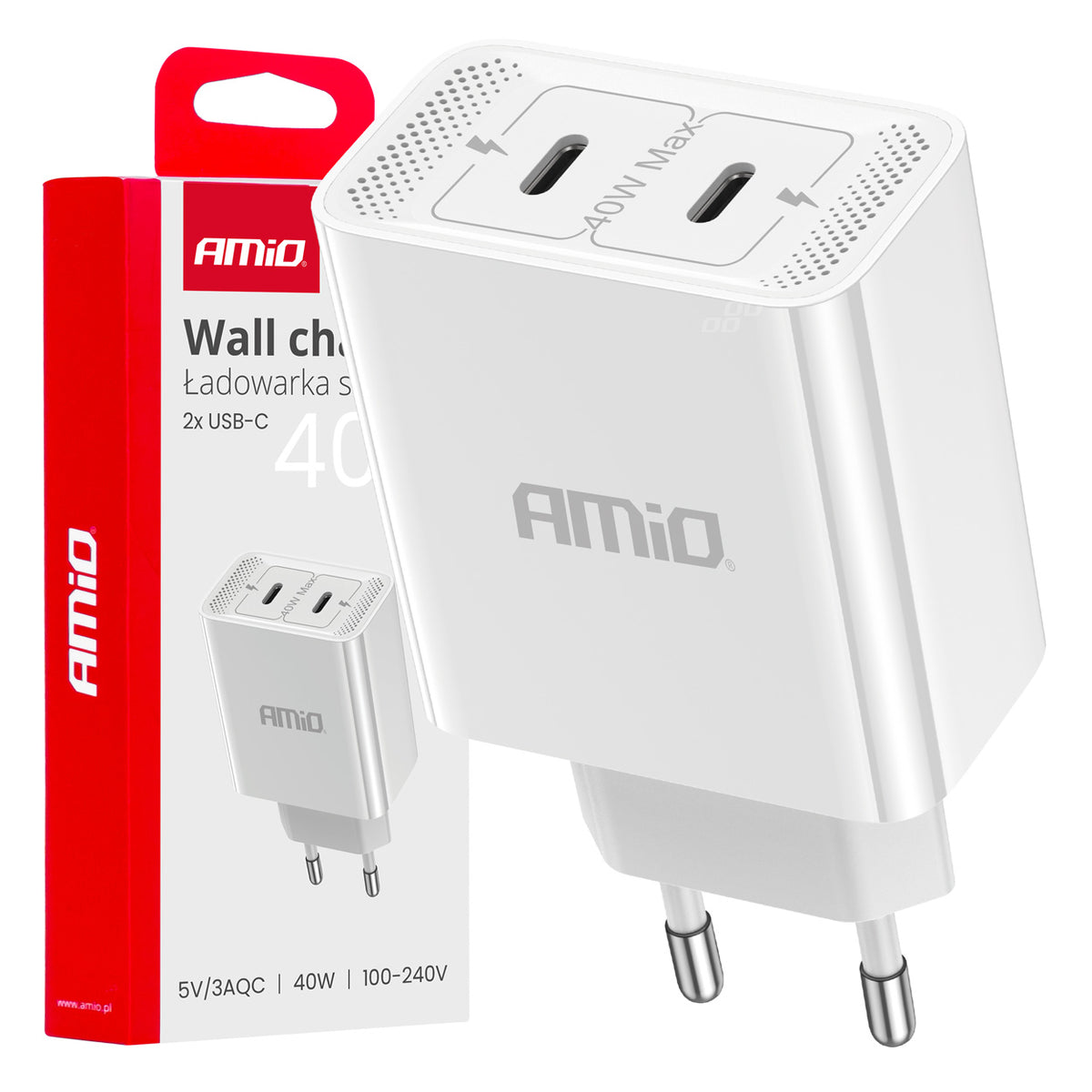 Wandlader 2xUSB-C 40W Quick Charge 230V AMiO 03892 - AMiO 03892 - afbeelding 5