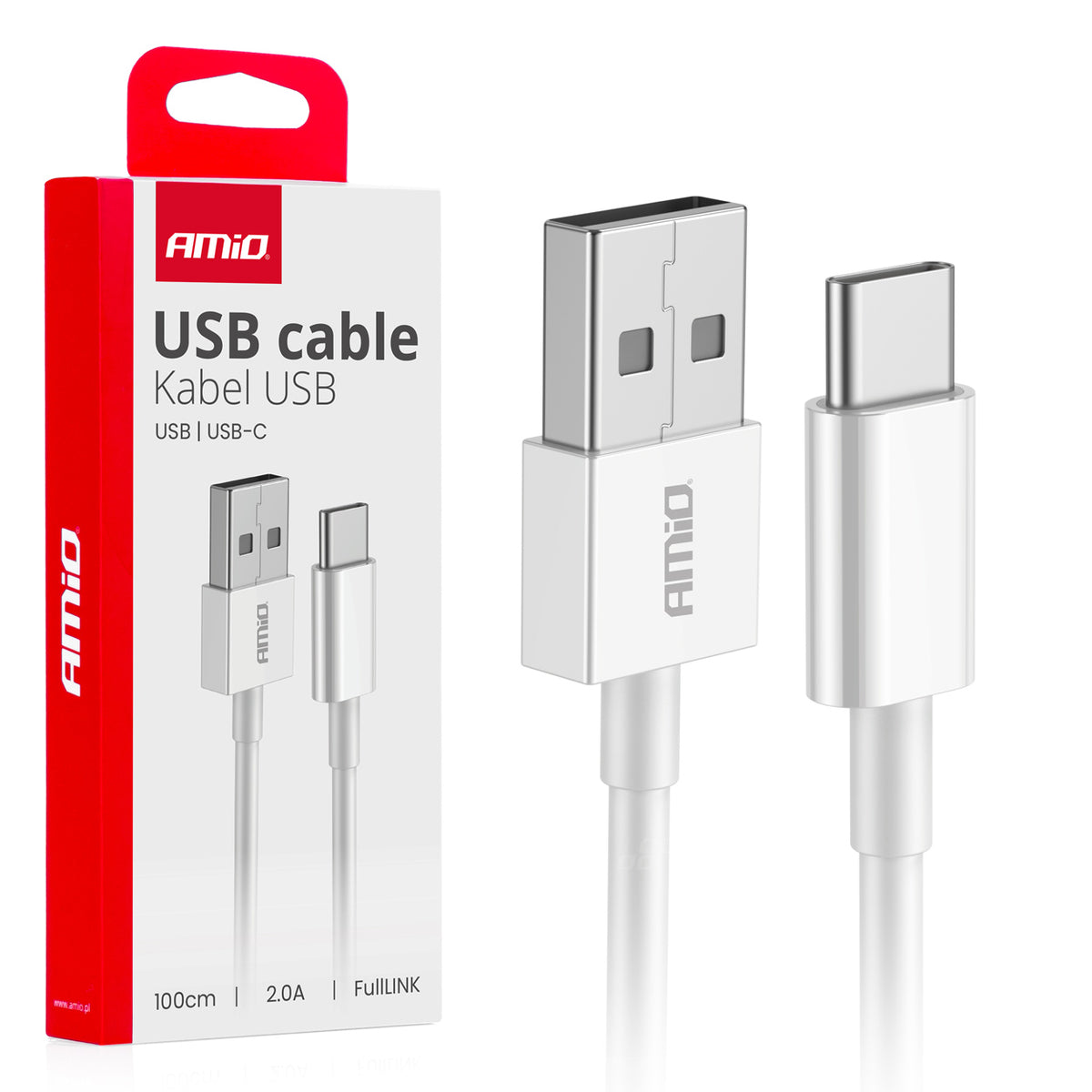 USB naar USB-C kabel 2A 100cm FullLINK AMiO 03893 - AMiO 03893 - afbeelding 1