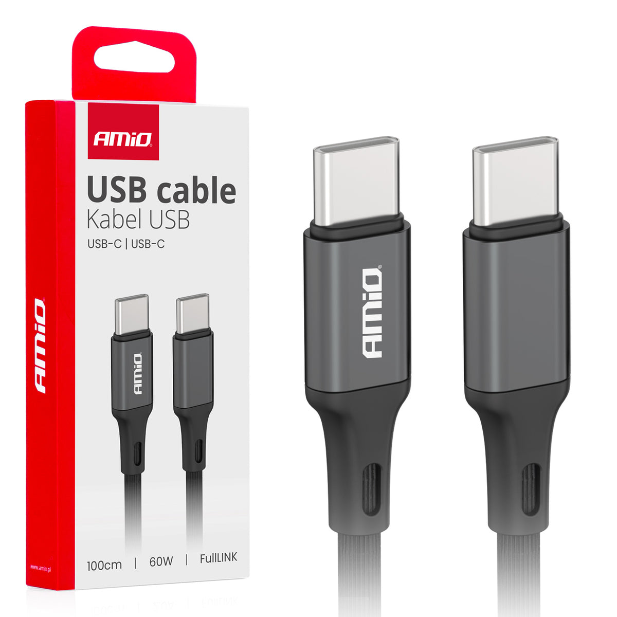 USB-C naar USB-C kabel 60W 100cm FullLINK AMiO 03902 - AMiO 03902 - afbeelding 3