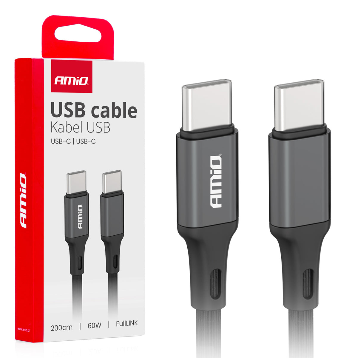 Usb C naar usb C kabel 60W 200cm FullLINK AMiO 03903 - AMiO 03903 - afbeelding 1