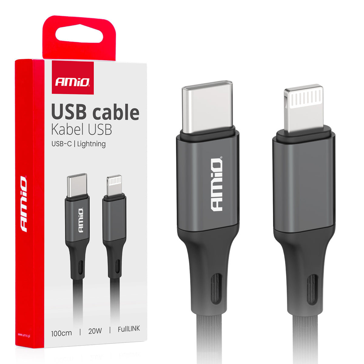USB-C naar Lightning 20W 100cm FullLINK AMiO 03904 - AMiO 03904 - afbeelding 1