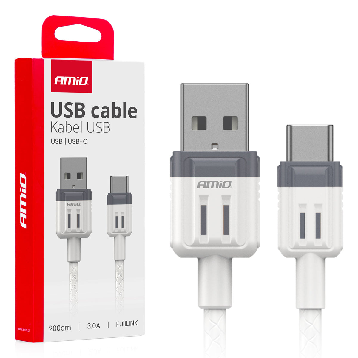 USB naar USB-C kabel 3A 200cm FullLINK AMiO 03906 - AMiO 03906 - afbeelding 1