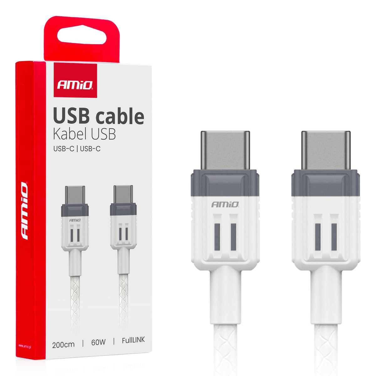USB-C naar USB-C kabel 60W 200cm FullLINK AMiO 03909 - AMiO 03909 - afbeelding 1