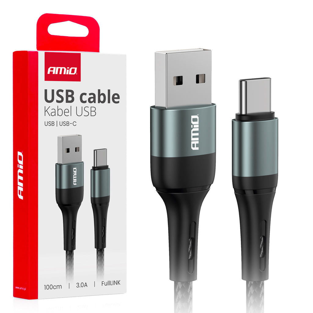USB naar USB-C kabel 3A 100cm FullLINK AMiO 03911 - AMiO 03911 - afbeelding 3