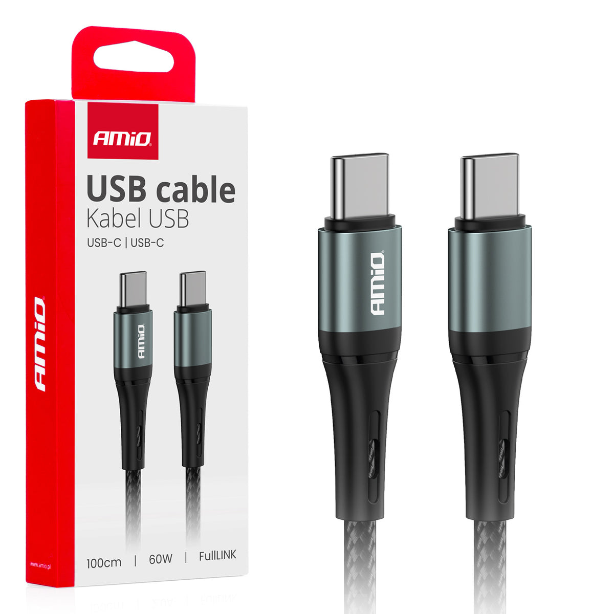 USB-C naar USB-C laad kabel 60W 100cm AMiO 03914 - AMiO 03914 - afbeelding 1