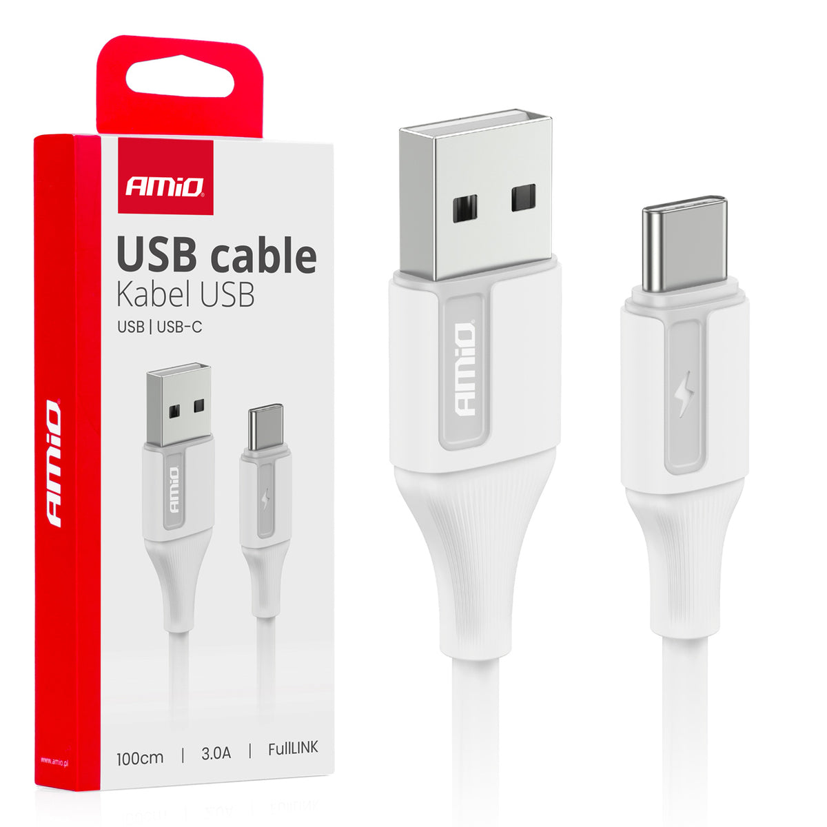 USB naar USB-C kabel 3A 100cm FullLINK AMiO 03917 - AMiO 03917 - afbeelding 2