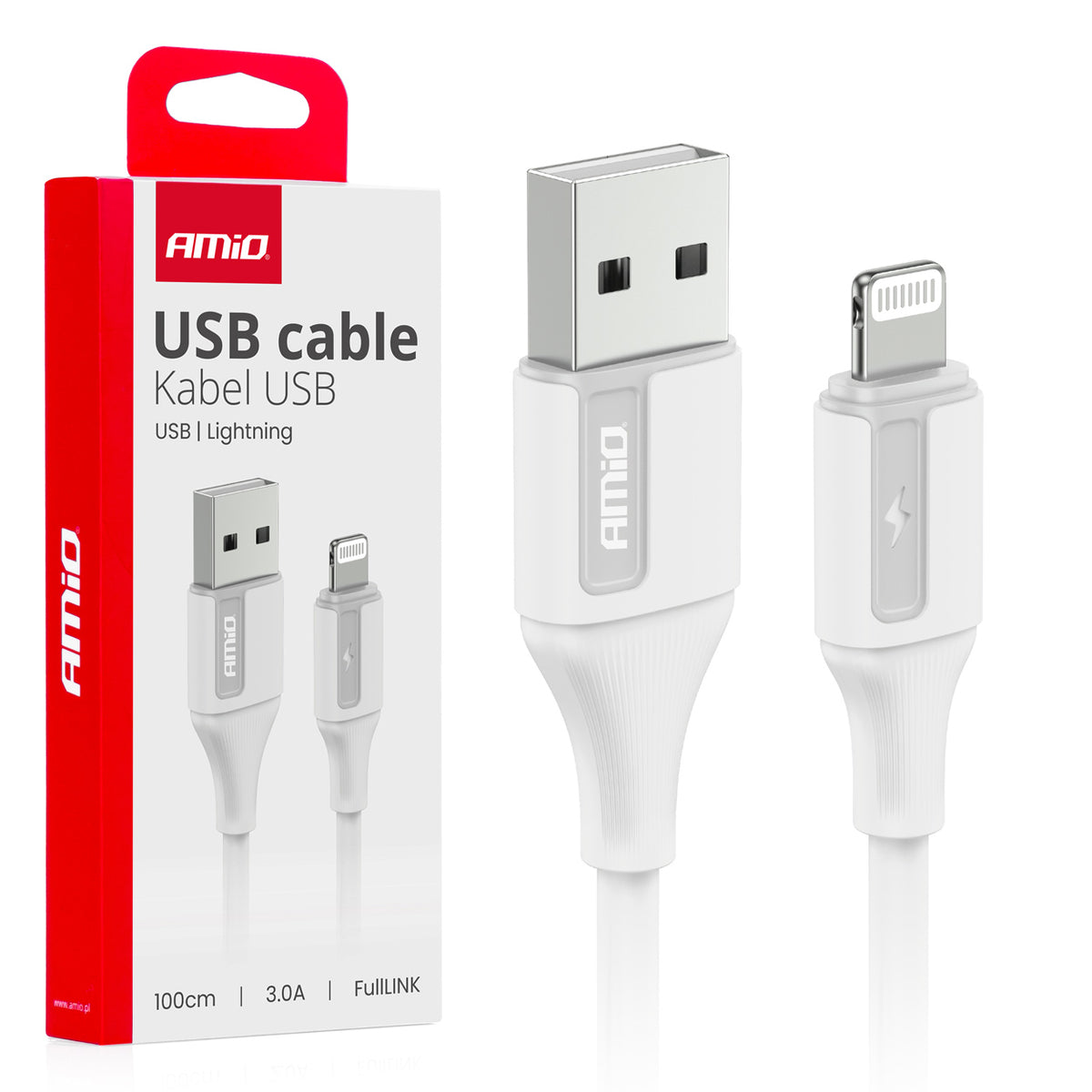 USB naar Lightning 3A 100cm FullLINK AMiO 03919 - AMiO 03919 - afbeelding 1