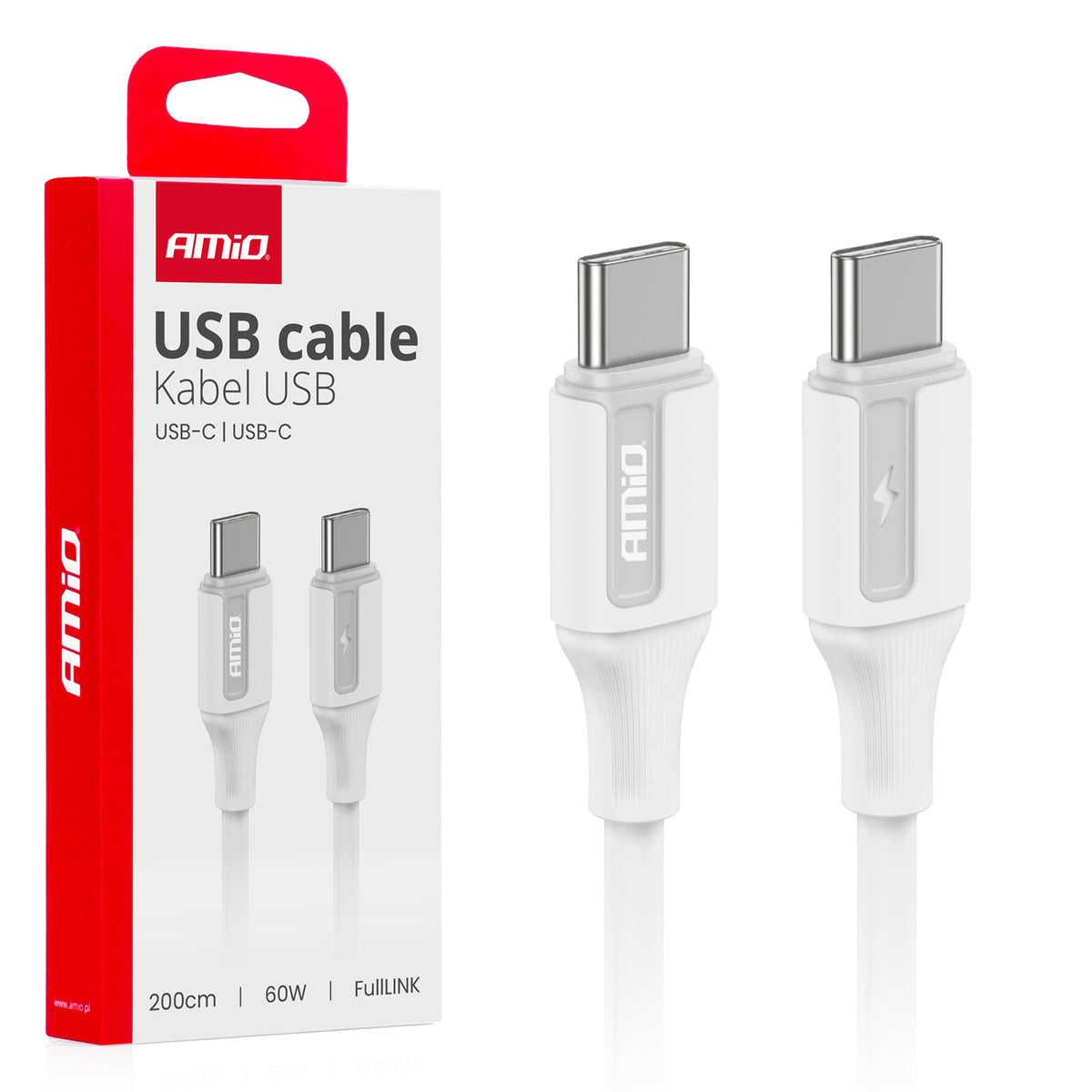 USB-C naar USB-C kabel 60W 200cm FullLINK AMiO 03921 - AMiO 03921 - afbeelding 1