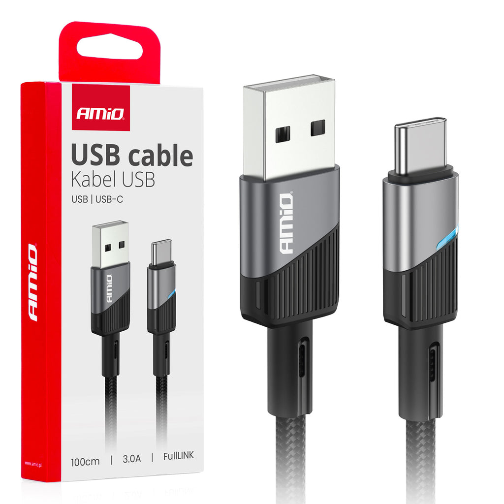 USB naar USB-C kabel 3A 100cm FullLINK AMiO 03923 - AMiO 03923 - afbeelding 1