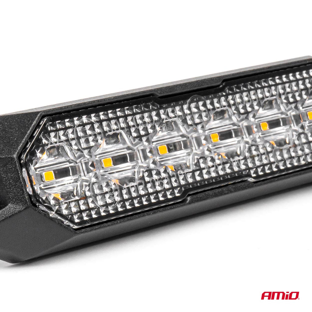 Slanke amberkleurige grillbeugel Flash lamp 6x3W LED R65 R10 12/24V IP6K9K AMiO 03930 - AMiO 03930 - afbeelding 2