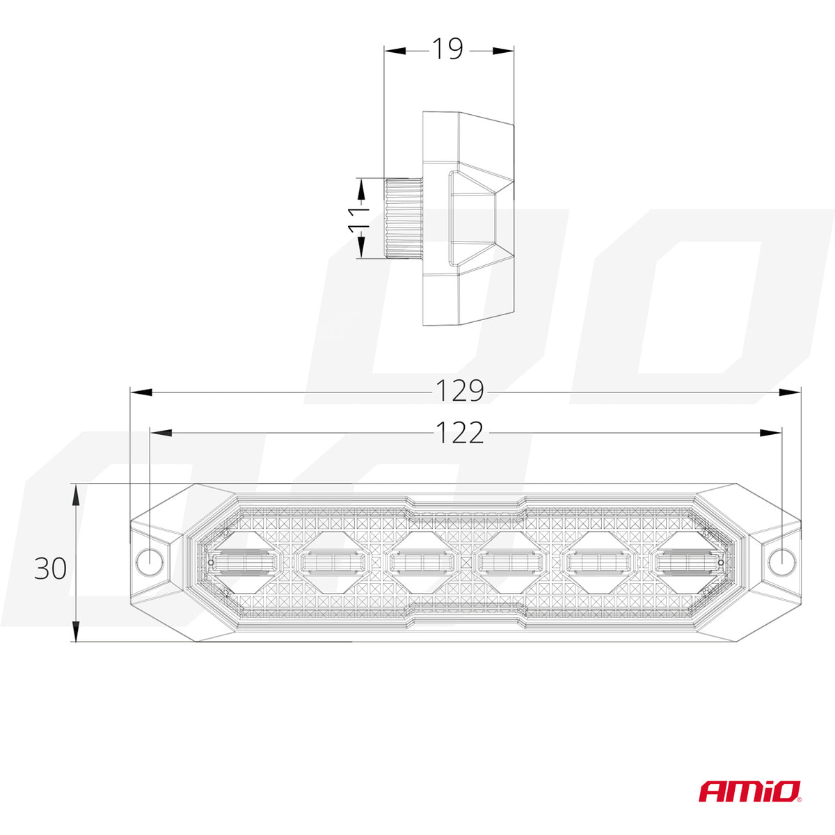 Slanke amberkleurige grillbeugel Flash lamp 6x3W LED R65 R10 12/24V IP6K9K AMiO 03930 - AMiO 03930 - afbeelding 5
