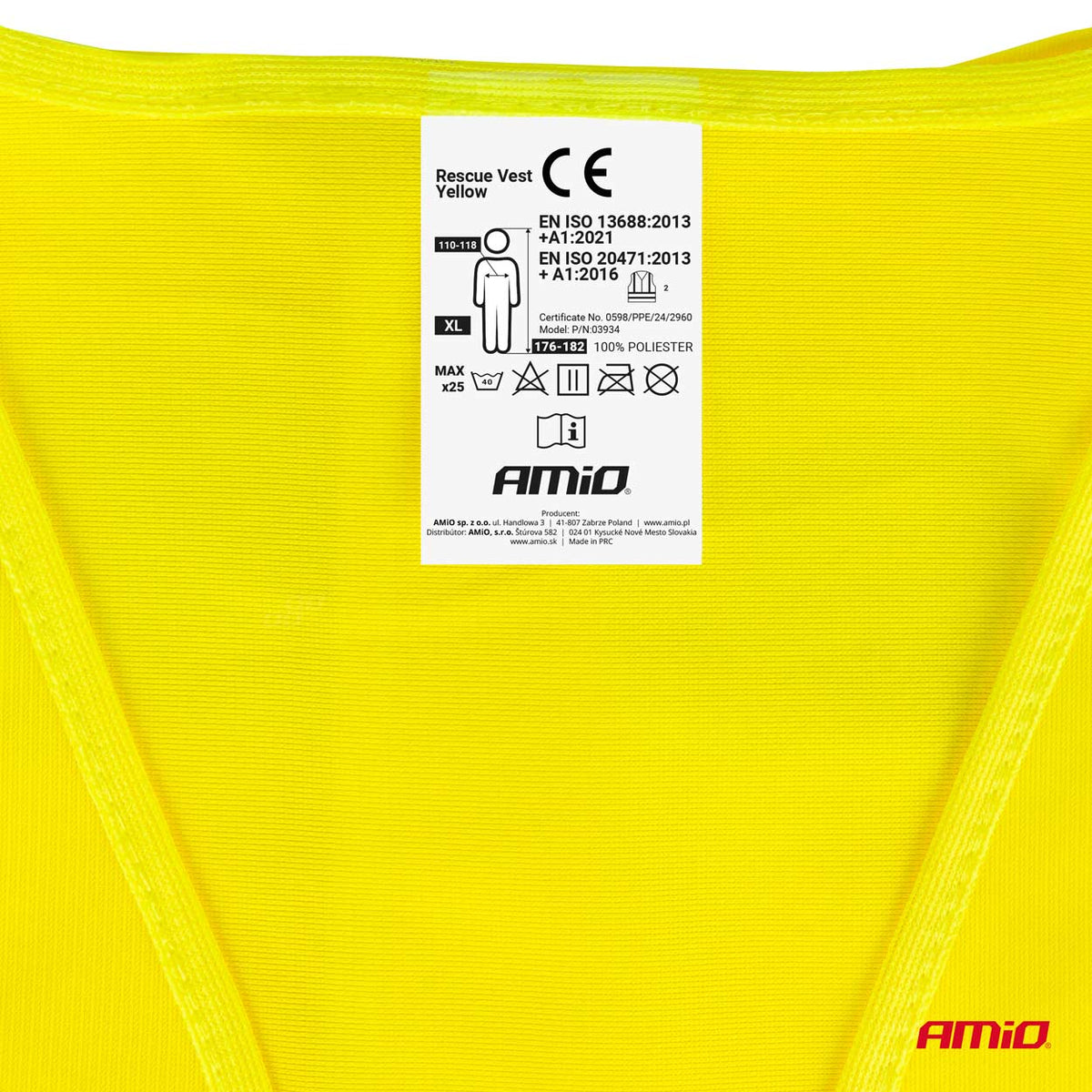 Veiligheidsvest XL geel met certificaat AMiO 03934 - AMiO 03934 - afbeelding 3