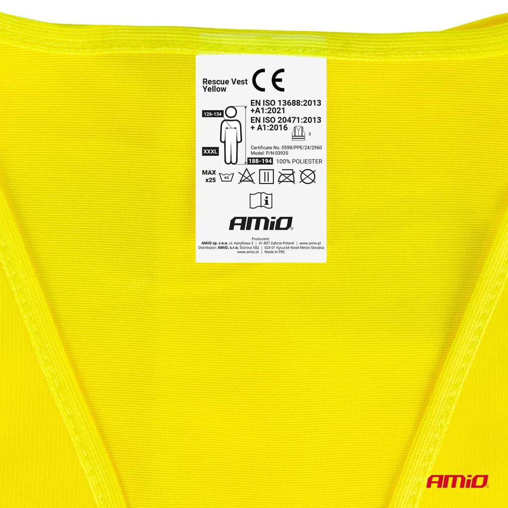 Veiligheidsvest XXXL geel met certificaat AMiO 03935 - AMiO 03935 - afbeelding 2