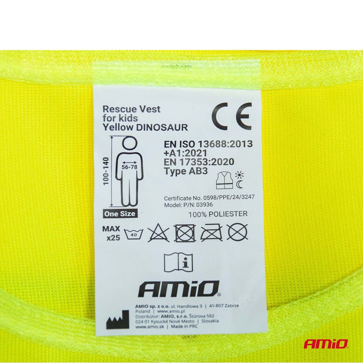 Veiligheidsvest voor kinderen geel met certificaat DINOSAUR AMiO 03936 - AMiO 03936 - afbeelding 3