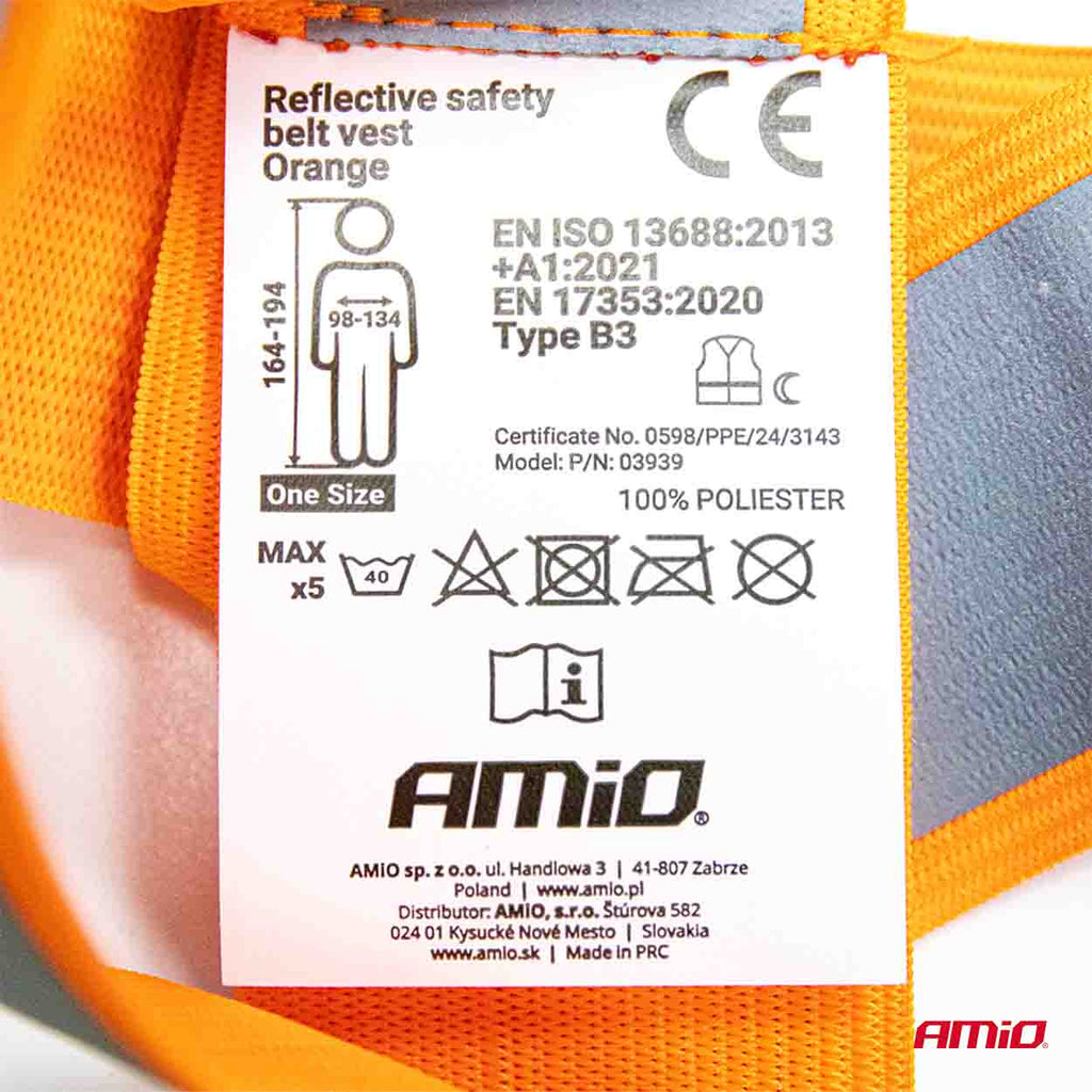 Reflecterend veiligheidsgordelvest oranje kleur AMiO 03939 - AMiO 03939 - afbeelding 2