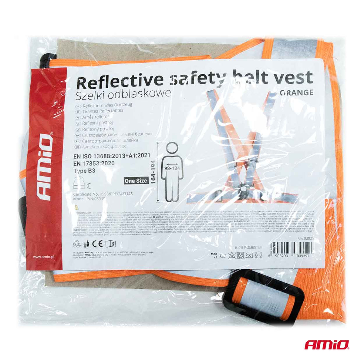 Reflecterend veiligheidsgordelvest oranje kleur AMiO 03939 - AMiO 03939 - afbeelding 3