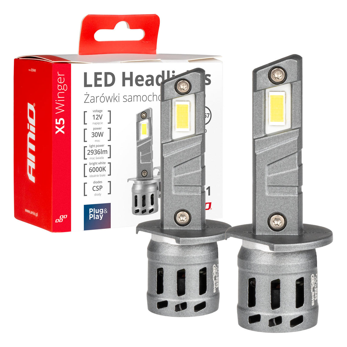 LED Koplampen X5-serie WINGER H1 6000K max 30W AMiO 03943 - AMiO 03943 - afbeelding 1