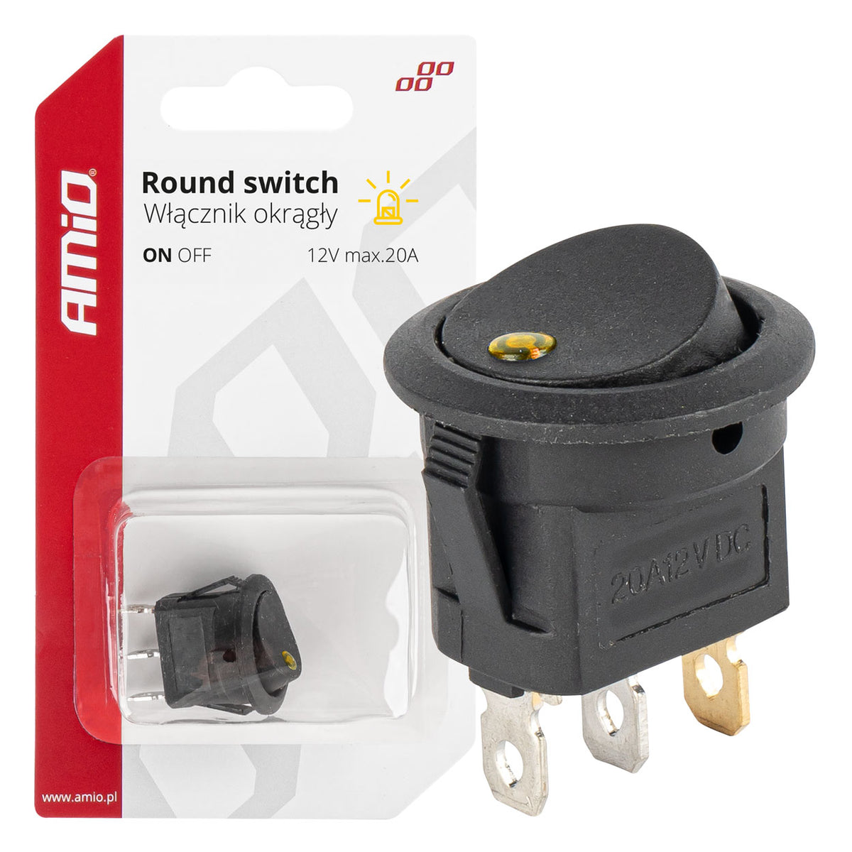Ronde schakelaar met geel licht AMiO 03962 - AMiO 03962 - afbeelding 1