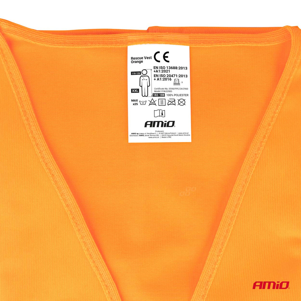 Veiligheidsvest oranje met certificaat XXL AMiO 03985 - AMiO 03985 - afbeelding 2