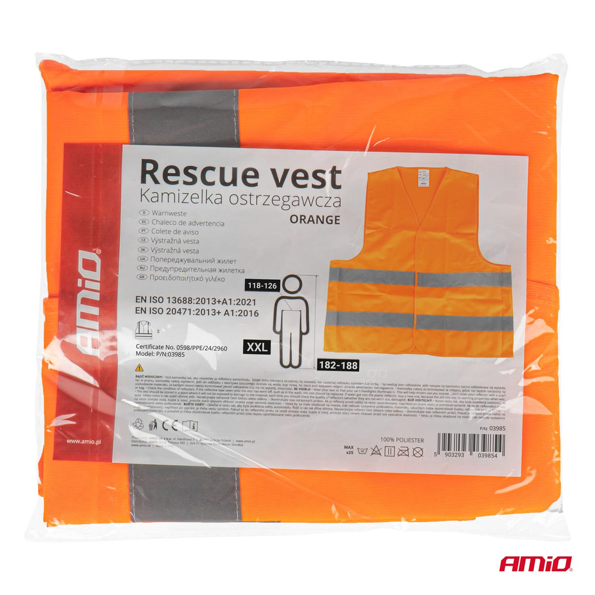 Veiligheidsvest oranje met certificaat XXL AMiO 03985 - AMiO 03985 - afbeelding 7