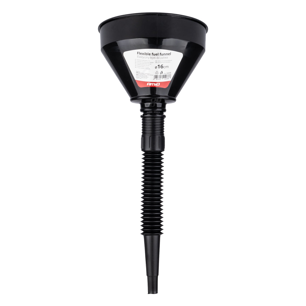 Flexibele zwarte universele trechter met zeef voor brandstof vloeibaar water 16 cm AMiO 04038 - AMiO 04038 - afbeelding 4
