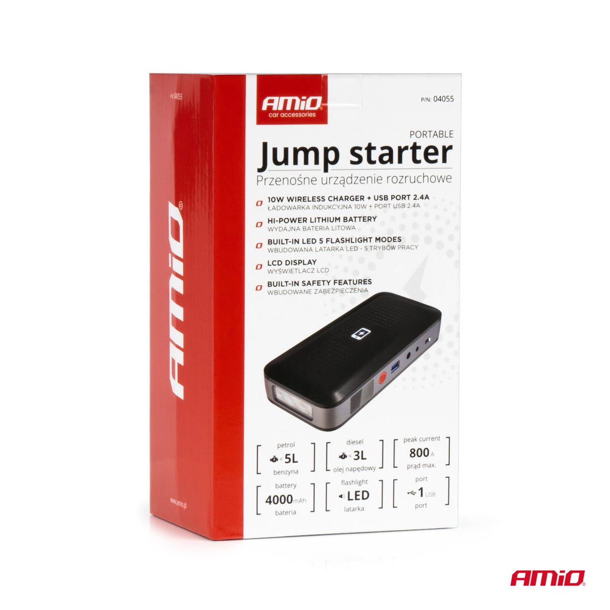 Draagbare jumpstarter powerbank 12V 12Ah 800A AMiO 04055 - AMiO 04055 - afbeelding 9