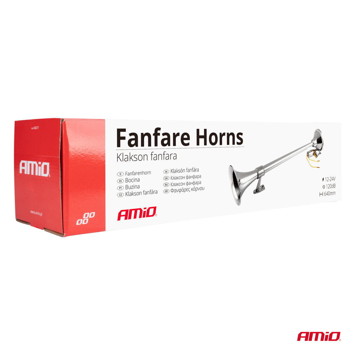Claxon fanfare geluidssignaal chroom 640mm 12V 24V AMiO 04076 - AMiO 04076 - afbeelding 5