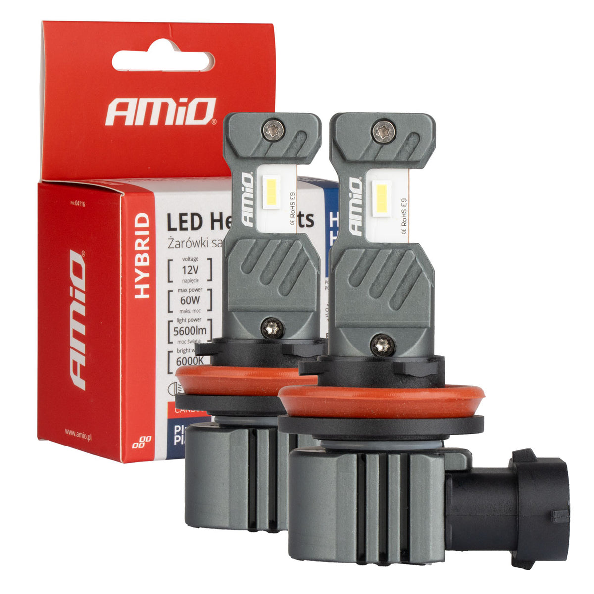 LED Koplampen Hybride serie H8 H9 H11 H16 6000K Canbus 60W AMiO 04116 - AMiO 04116 - afbeelding 1