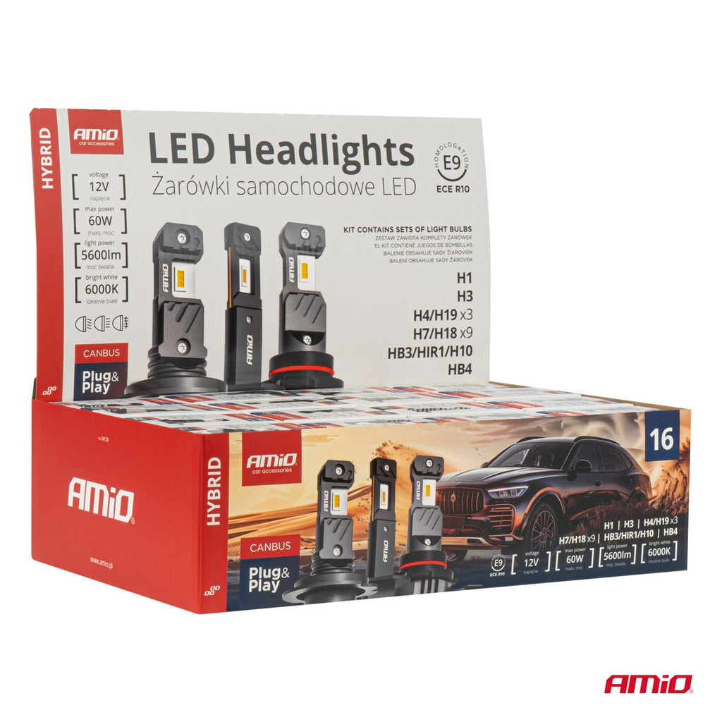 LED Koplampen Hybride serie H1 H3 H4 H7 HB3 HB4 6000K Canbus 16 sets AMiO 04120 - AMiO 04120 - afbeelding 5