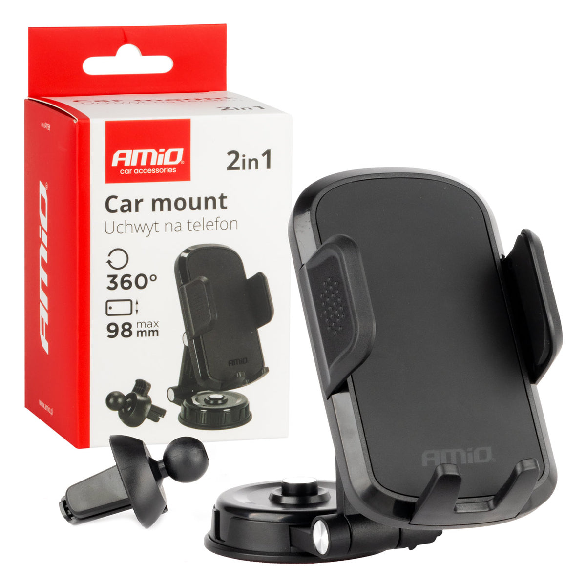 Draaibare dashboard ventilatierooster telefoonhouder 360° 2in1 AMiO 04138 - AMiO 04138 - afbeelding 5
