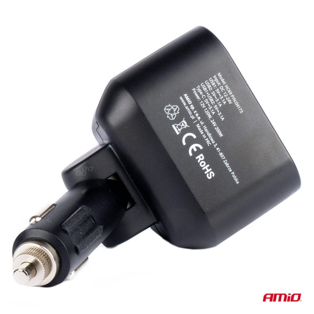 Dubbel Verlengstopcontact 2xUSB 1xUSB C 12/24V max 200W AMiO 04173 - AMiO 04173 - afbeelding 4