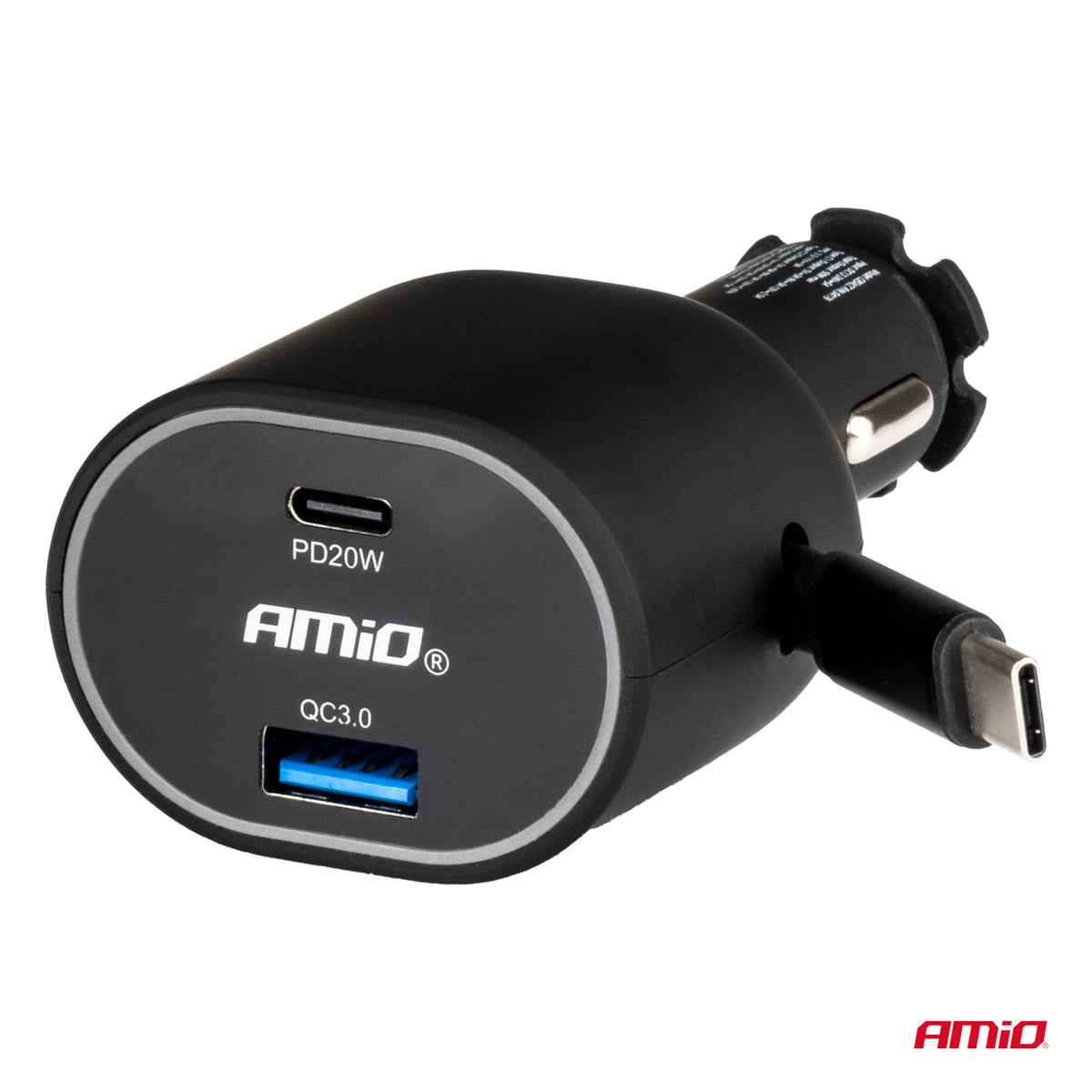 Snelle autolader 3.0 met 30W C intrekbare kabel PD20W AMiO 04176 - AMiO 04176 - afbeelding 2