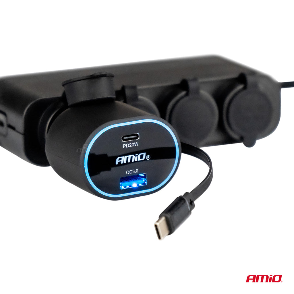 Snelle autolader 3.0 met 30W C intrekbare kabel PD20W AMiO 04176 - AMiO 04176 - afbeelding 4