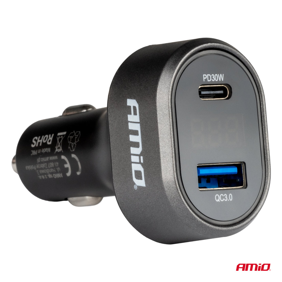 Snelle autolader met voltage LED-display 3.0 PD30W AMiO 04178 - AMiO 04178 - afbeelding 2
