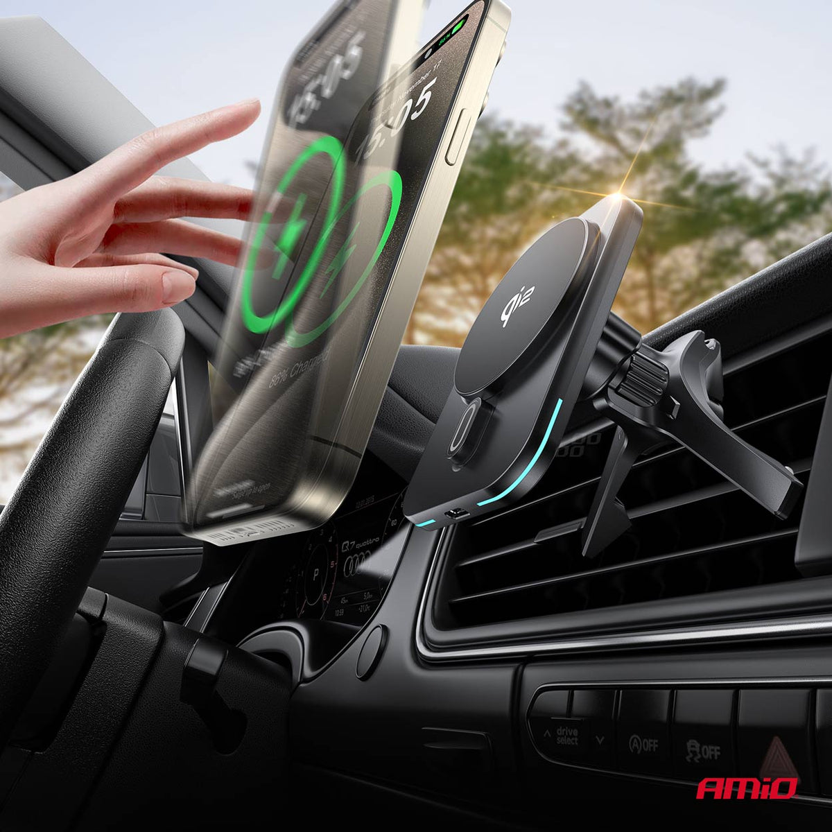 Snelle magnetische draadloze ventilatieopening dashboard autolader Qi2 15W AMiO 04180 - AMiO 04180 - afbeelding 12