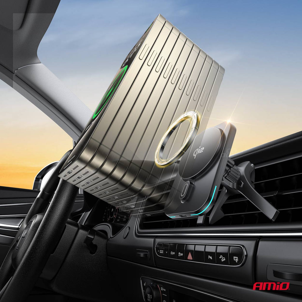 Snelle magnetische draadloze ventilatieopening dashboard autolader Qi2 15W AMiO 04180 - AMiO 04180 - afbeelding 16