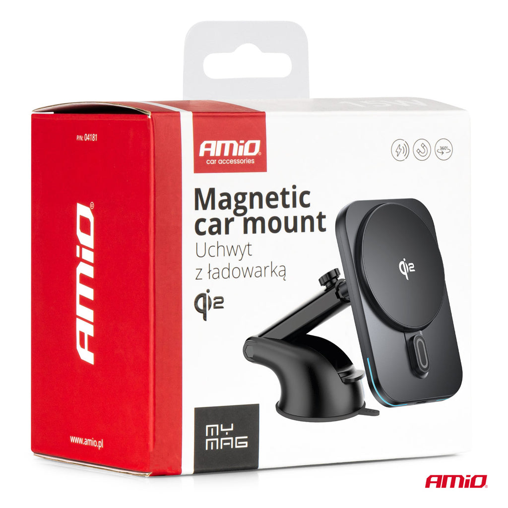 Snelle magnetische draadloze raamdashboard autolader Qi2 15W AMiO 04181 - AMiO 04181 - afbeelding 11