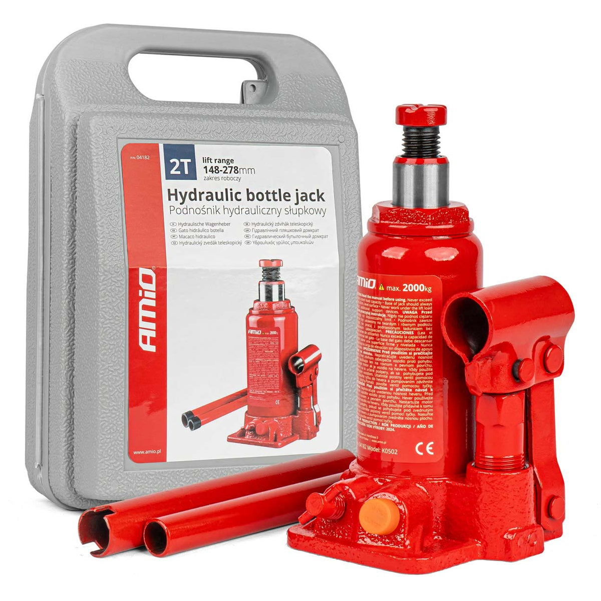 Fles hydraulische krik 2T PVC doos AMiO 04182 - AMiO 04182 - afbeelding 1