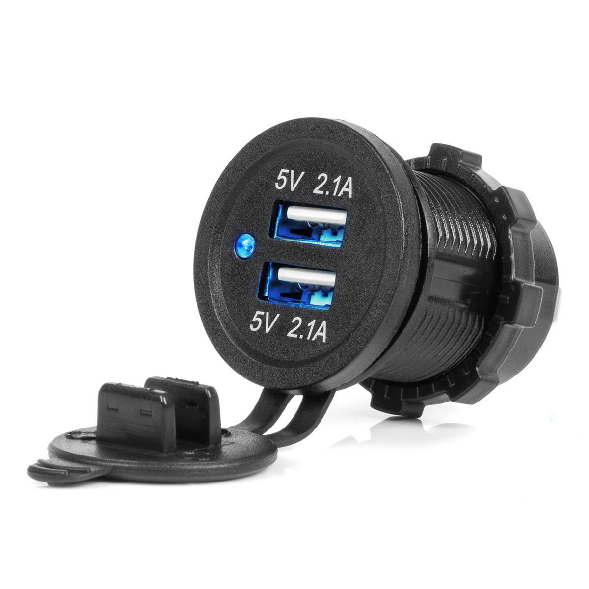 Waterdichte telefoonoplader met BLAUWE LED-indicator 4.2A 2xUSB 12/24V AMiO 04217 - AMiO 04217 - afbeelding 1